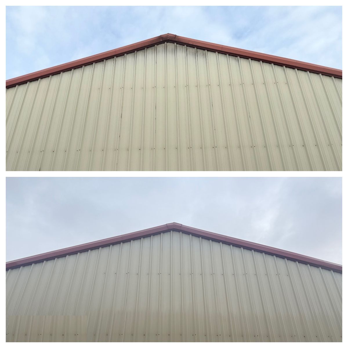 Faith Academy building gable before and after cleaning by Washing With Eli