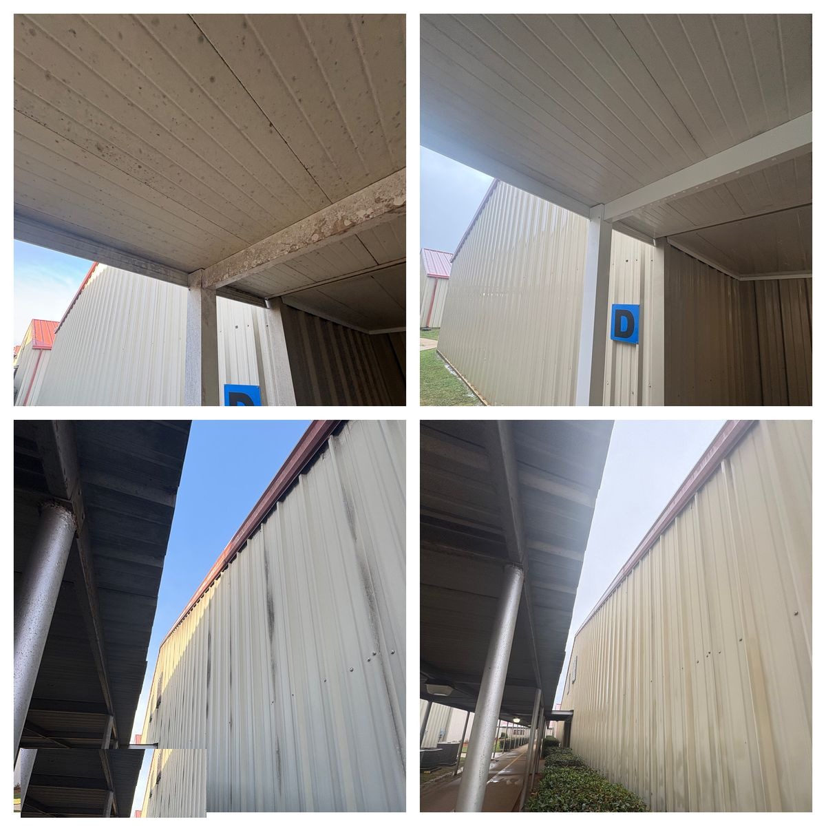 Faith Academy covered walkway soffit before and after cleaning