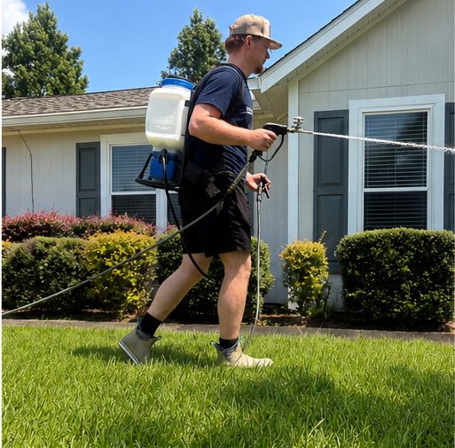 Soft washing a home exterior in the branded shirt