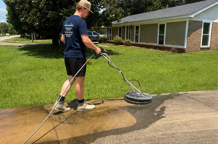 Surface-cleaning a residential driveway